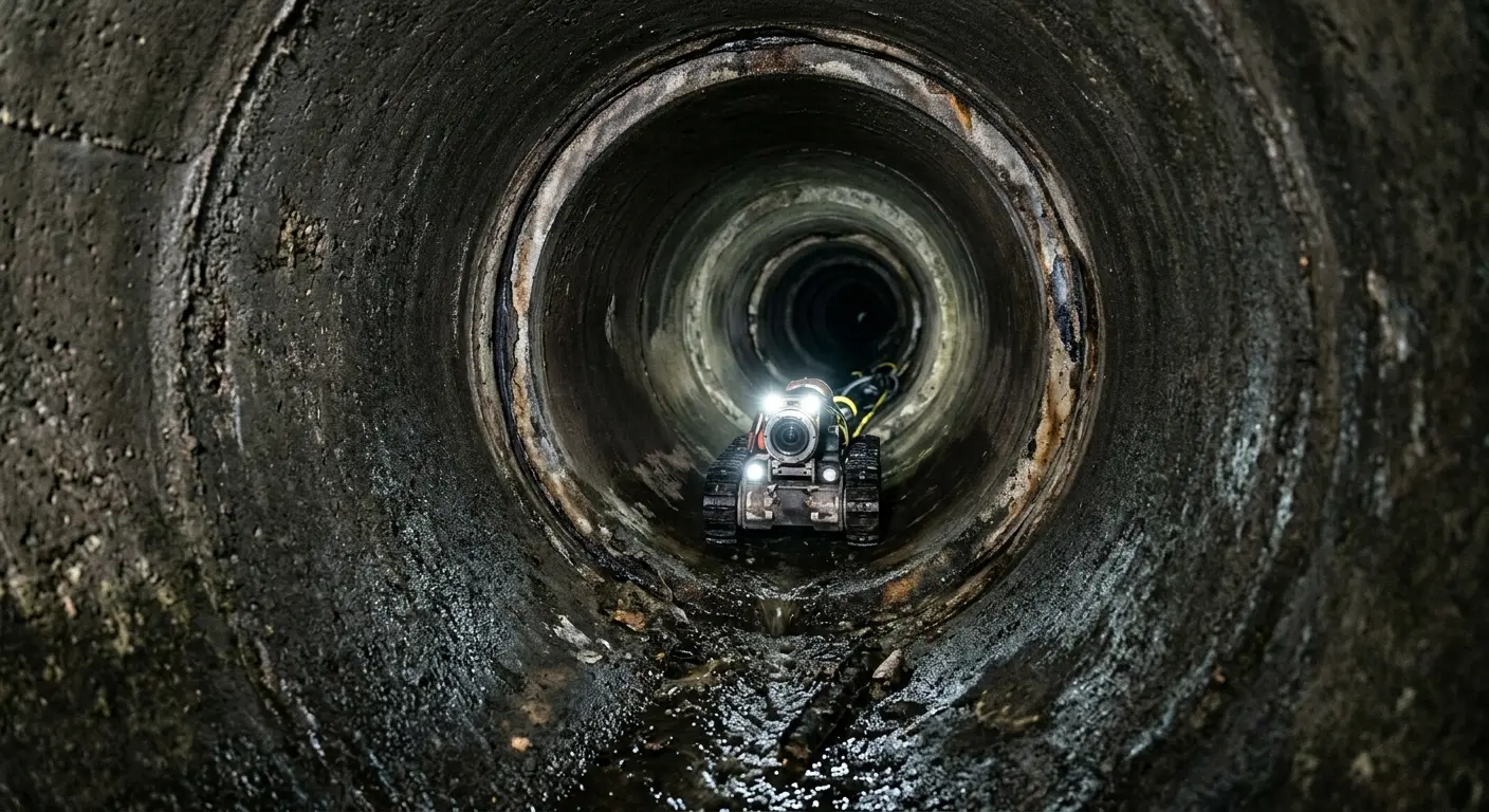 Robotic sewer camera inspecting pipe interior for Sewer Line Cleaning in Princeton